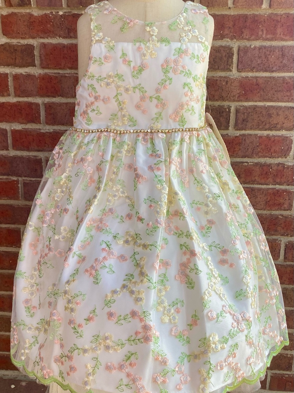 NEWAmerican Princess White Floral Formal Party Dress w/ Pastel Accents SZ 6